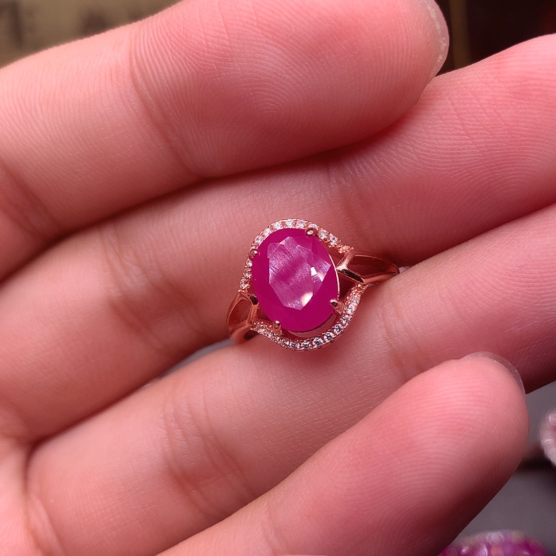 红宝石戒指银S925镶嵌