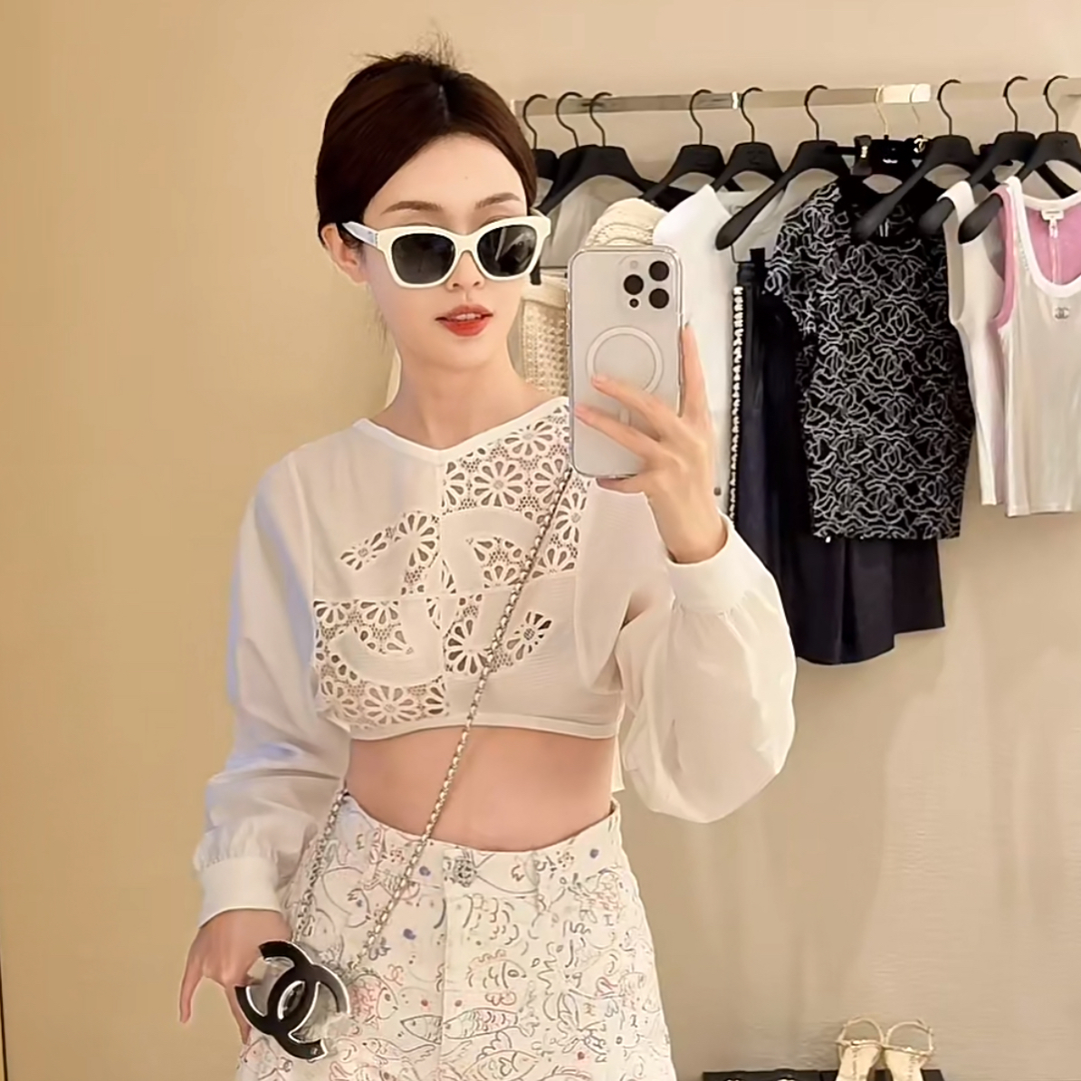 未使用 Chanel/香奈儿 25C白色镂空logo上衣38码
