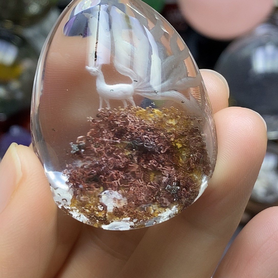 水晶珠宝半成品未镶嵌幽灵原石雕刻九尾水滴