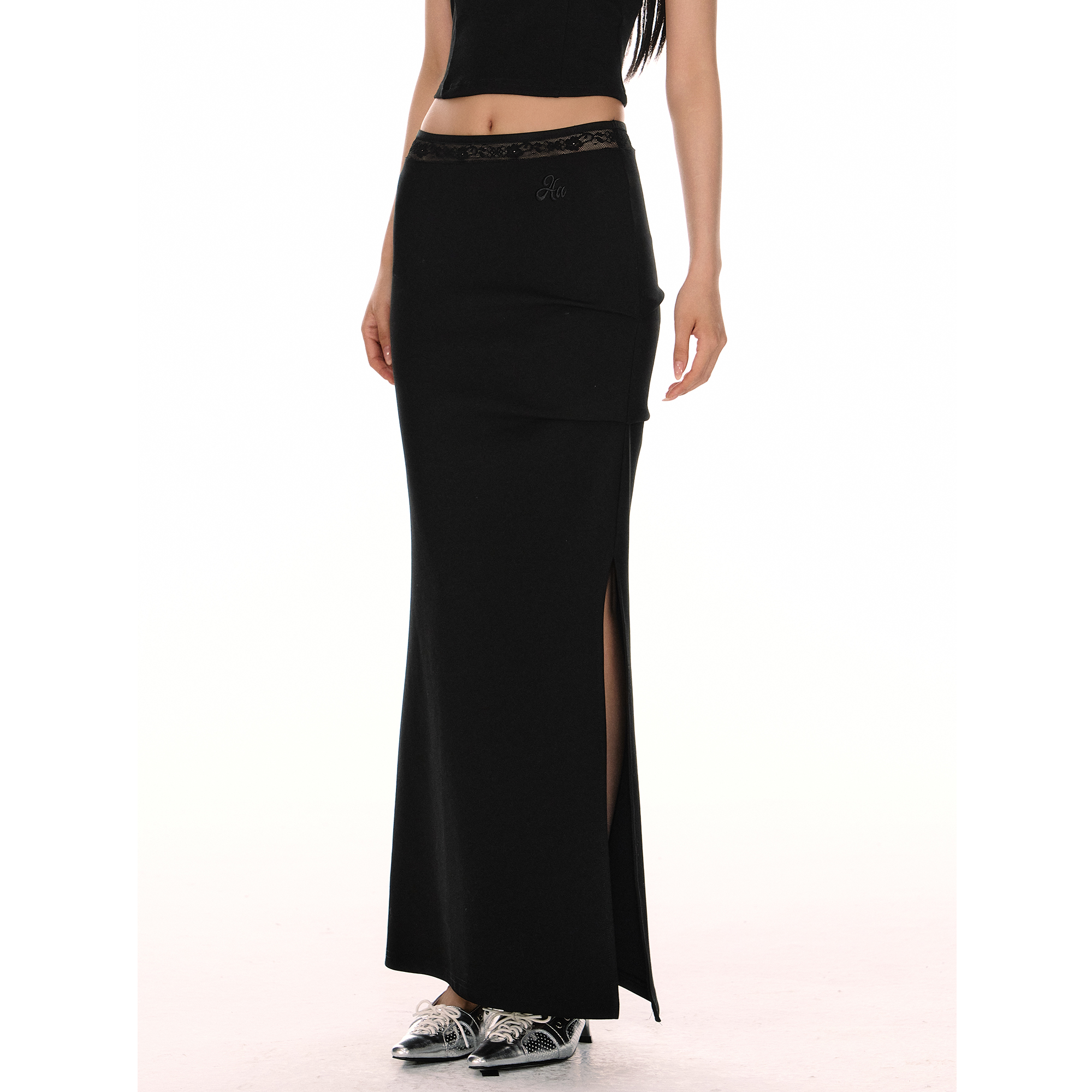 ACMEAURA捏褶设计垂坠感高腰黑色鱼尾半身裙