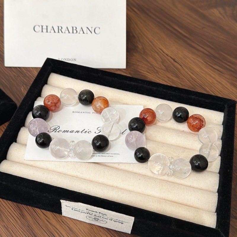 X2594奶白晶银曜石红胶花手链高端轻奢手串多样性发一