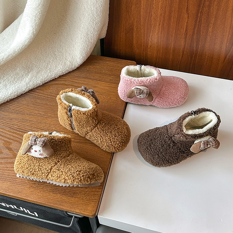 女童雪地靴冬季2025新款毛毛鞋子加绒短靴保暖二棉小女孩宝宝棉靴