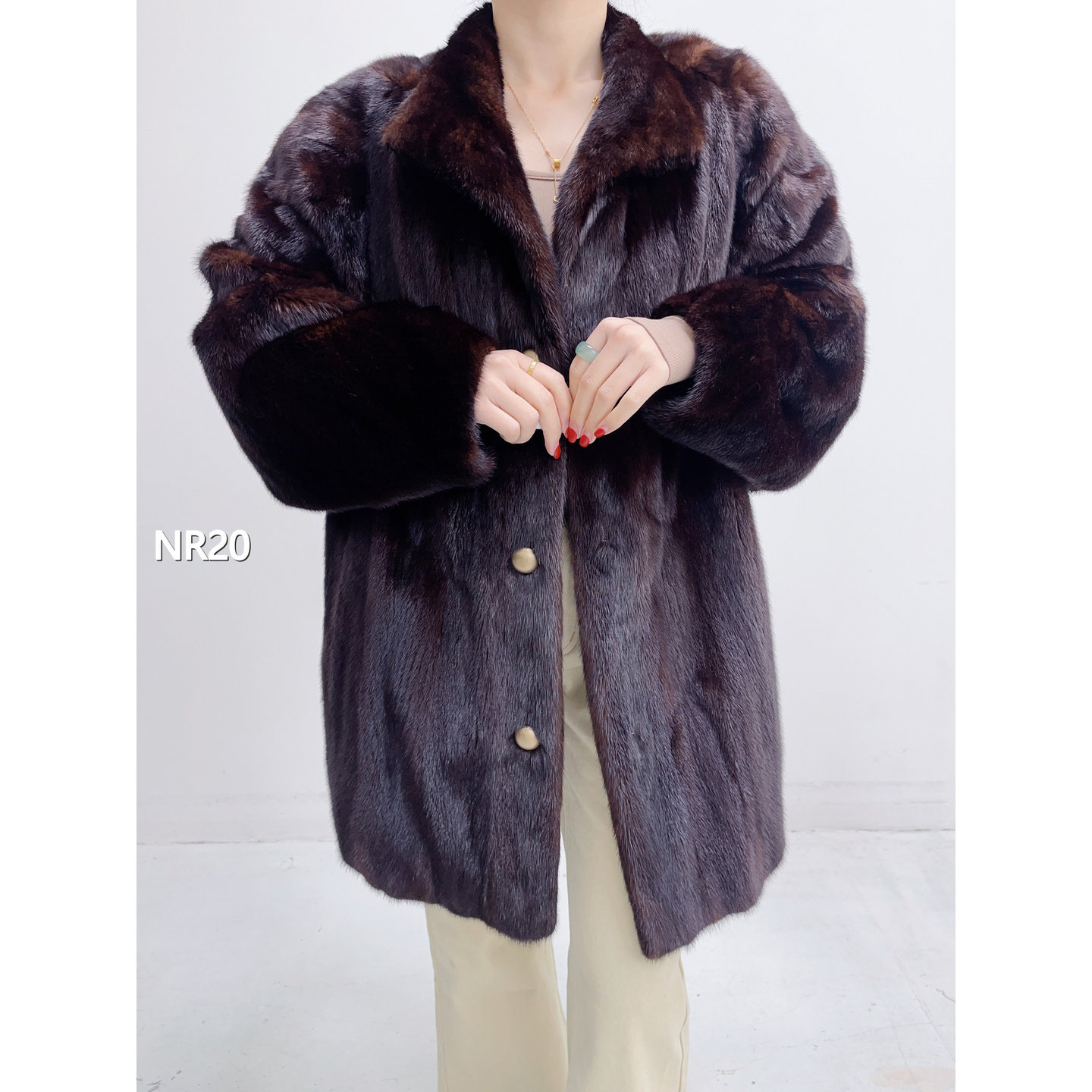 【NR20】XL 中古棕中长款全抽貂皮女（肩43胸112衣81袖62）16020
