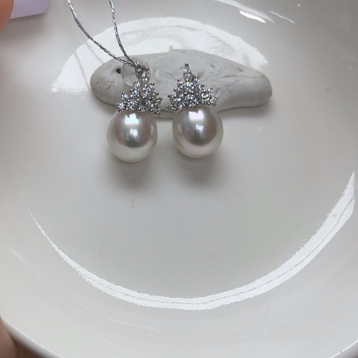 海水珍珠耳饰银S925镶嵌澳白9-10mm15号