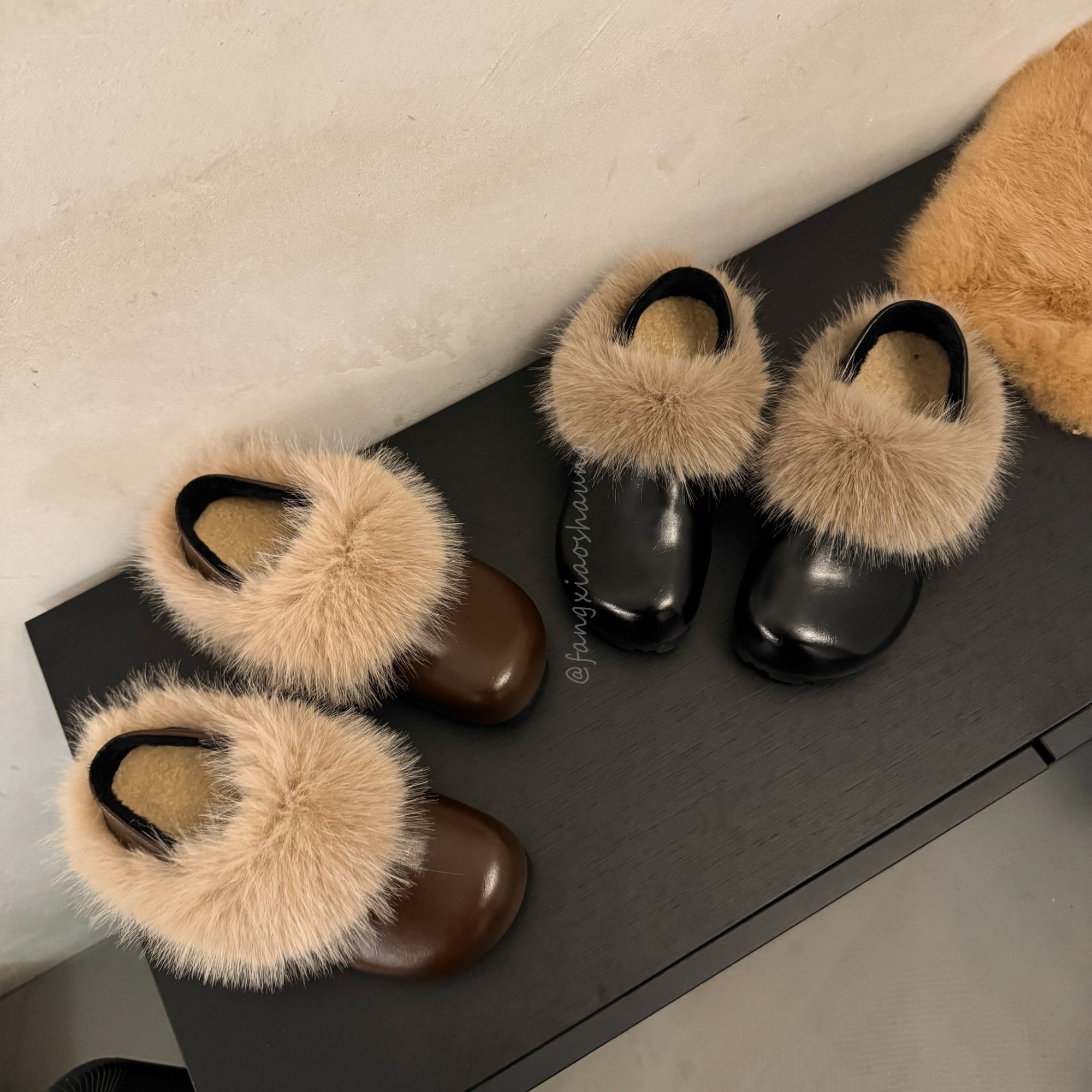 斯拉夫式毛毛加绒两穿棉鞋女2025冬季新款外穿保暖懒人一脚蹬棉鞋