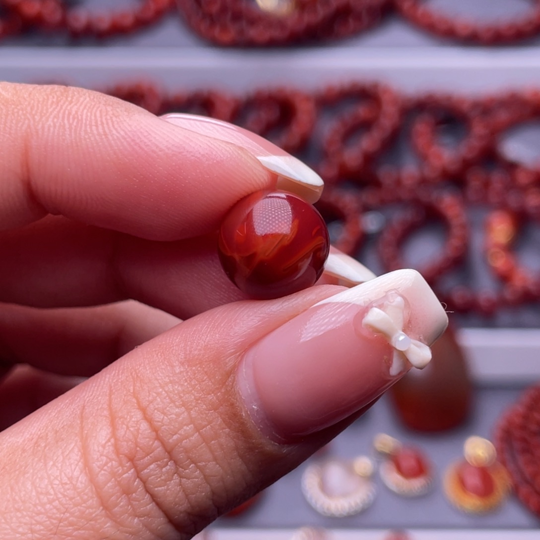 M***.南红玛瑙未镶嵌其他原矿）11.3mm瓦西玫锦虎皮单珠