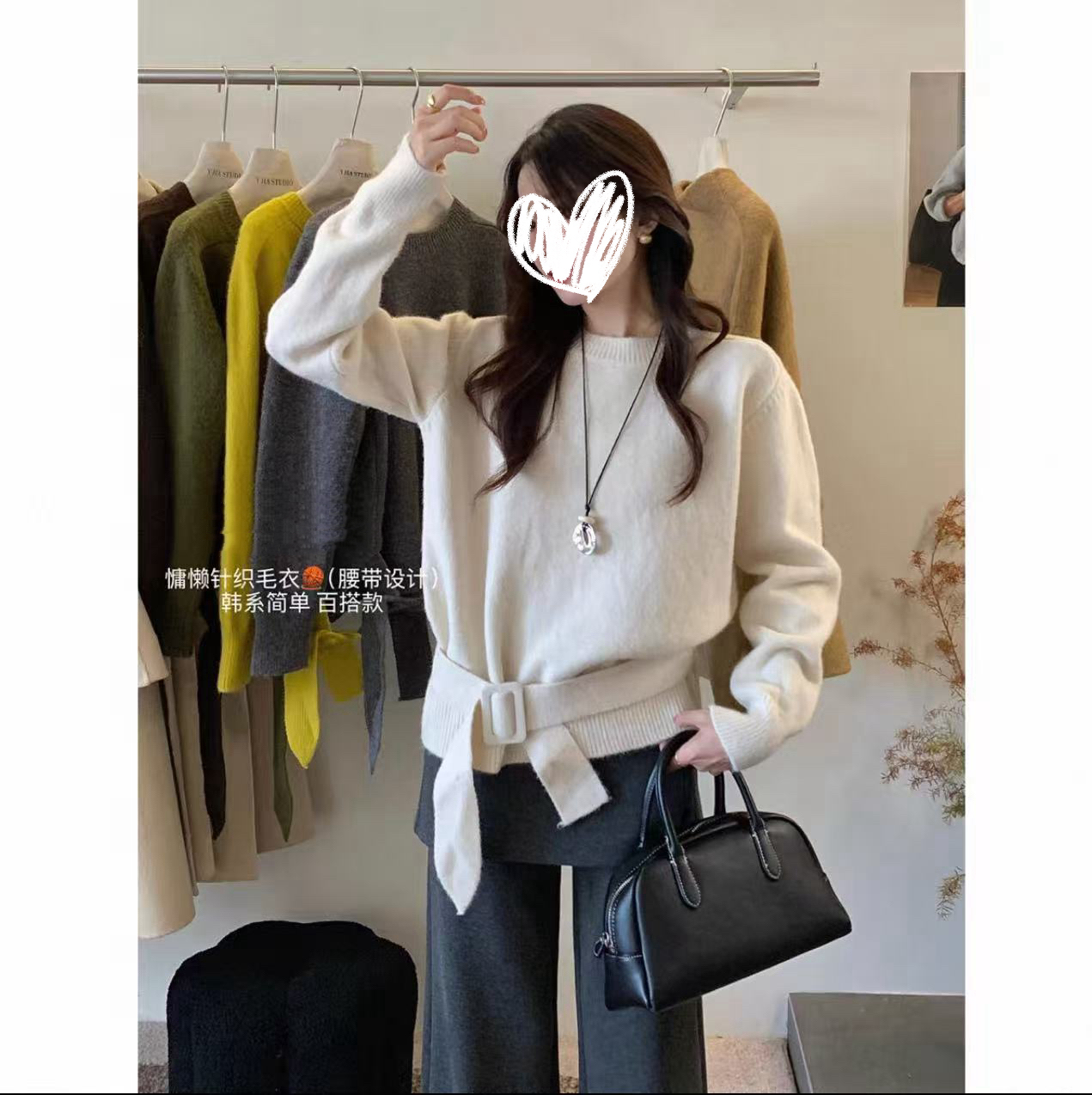 81253 韩系简约圆领纯色毛衣