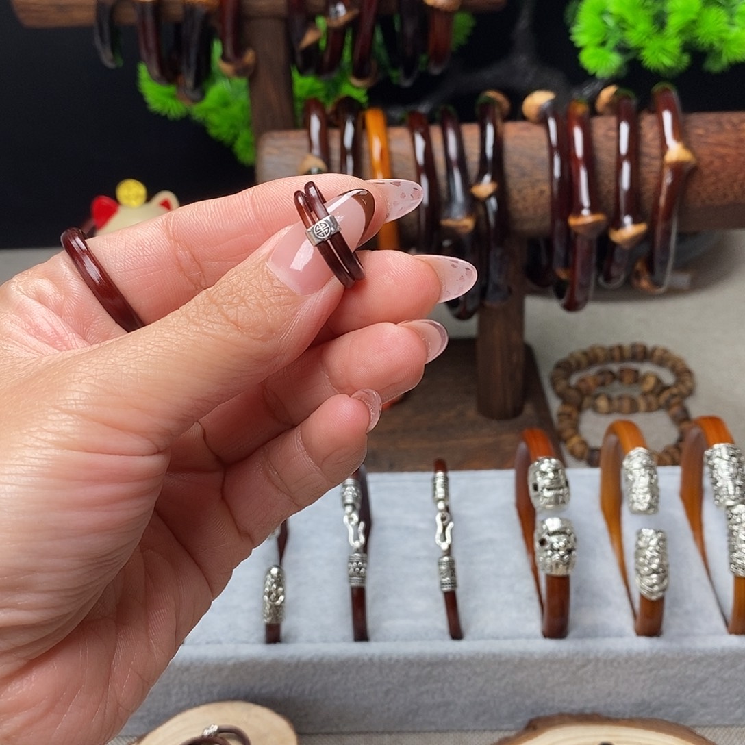 快***子木质非金属鸡血藤戒指