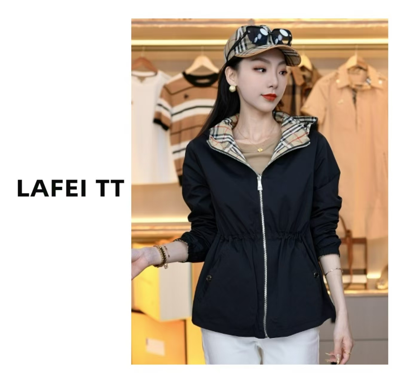 新款双面穿气质经典连帽秋季女外套 