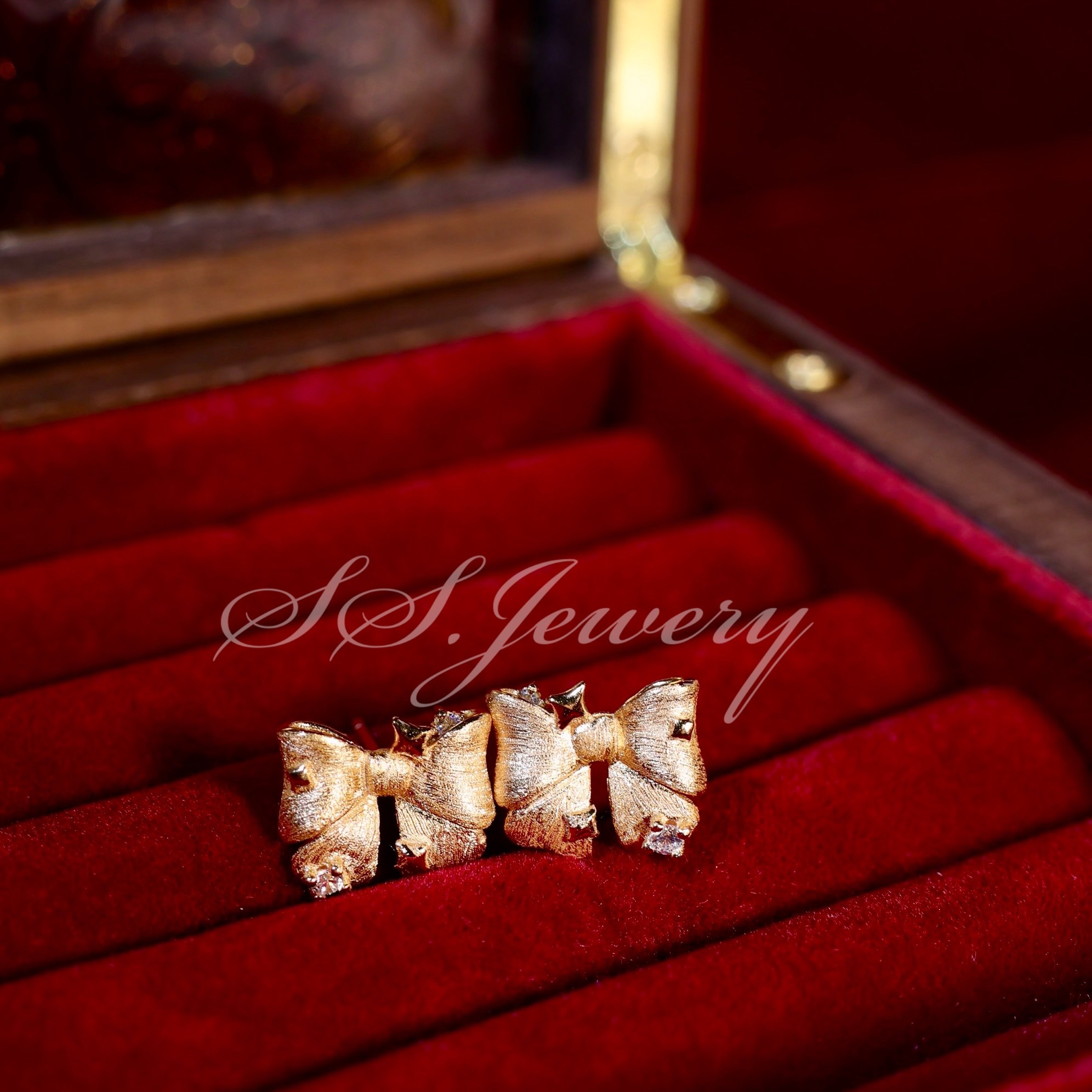 925银合成锆石耳饰 布契拉提拉丝蝴蝶结耳钉耳环