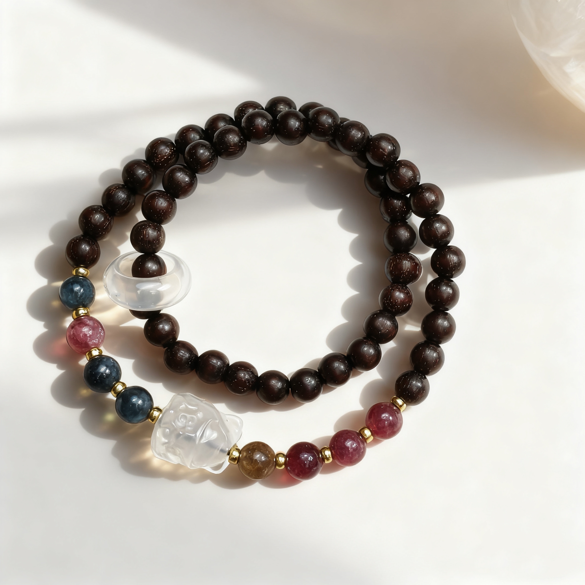 小叶紫檀碧玺凤九水晶双圈款 精品手串 无礼盒 AC 0042-1