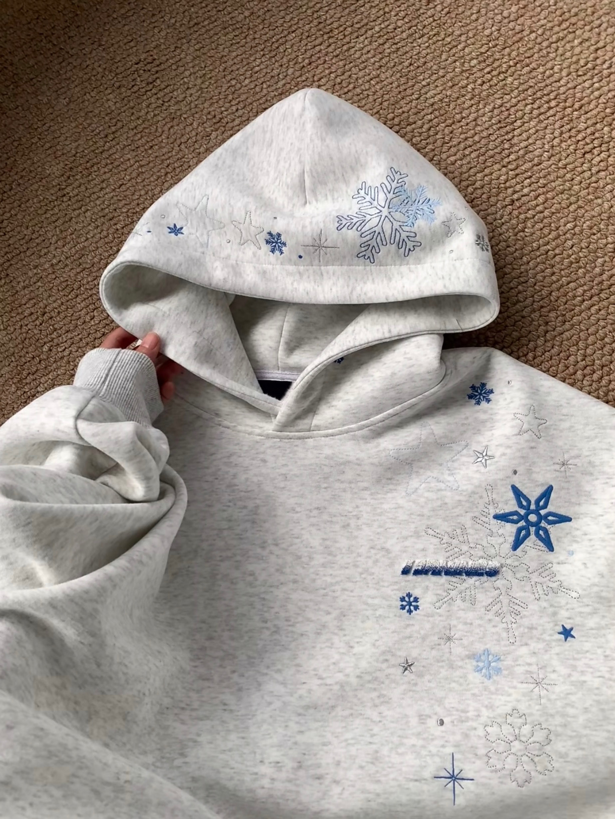 美式高街雪花刺绣卫衣女春秋潮牌长袖复古宽松设计感小众情侣外套