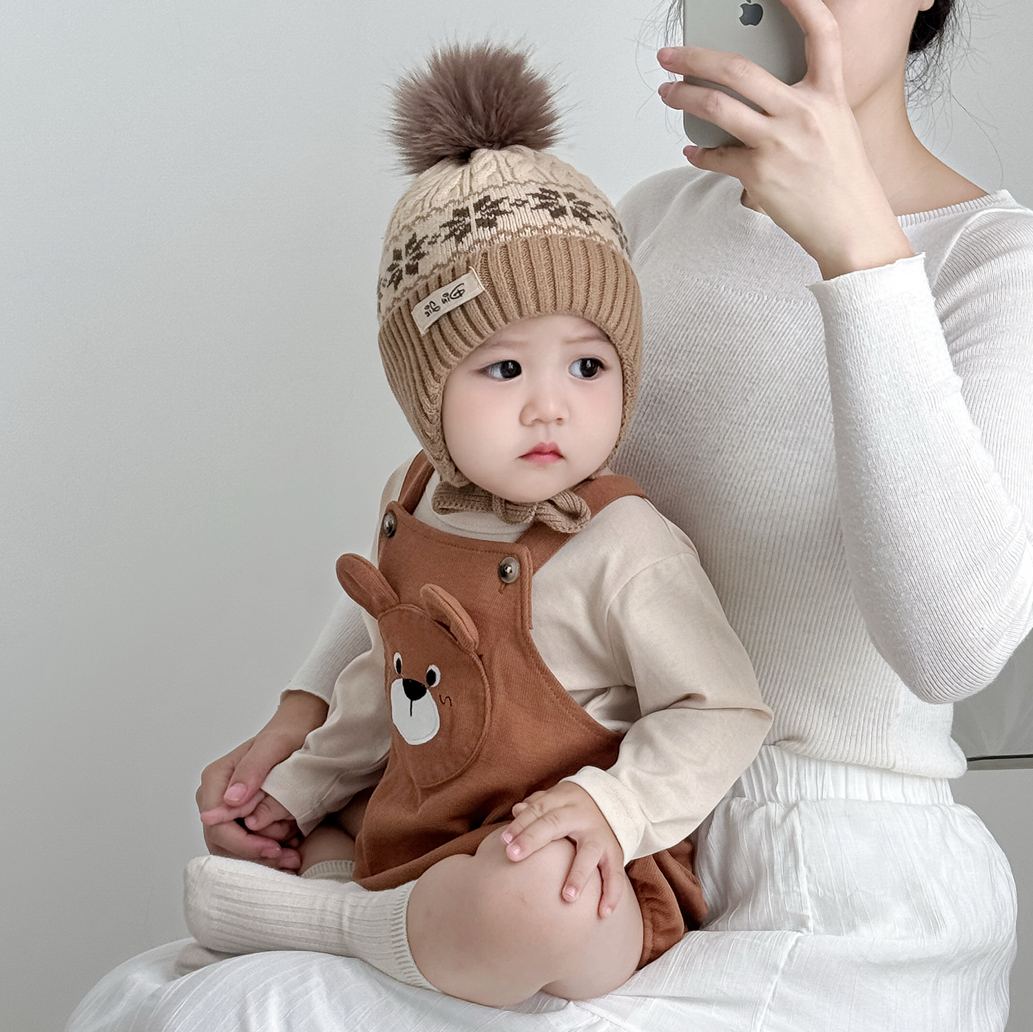 【罐头妈妈】儿童帽子秋冬韩系雪花针织毛线帽男女童宝宝保暖护耳帽