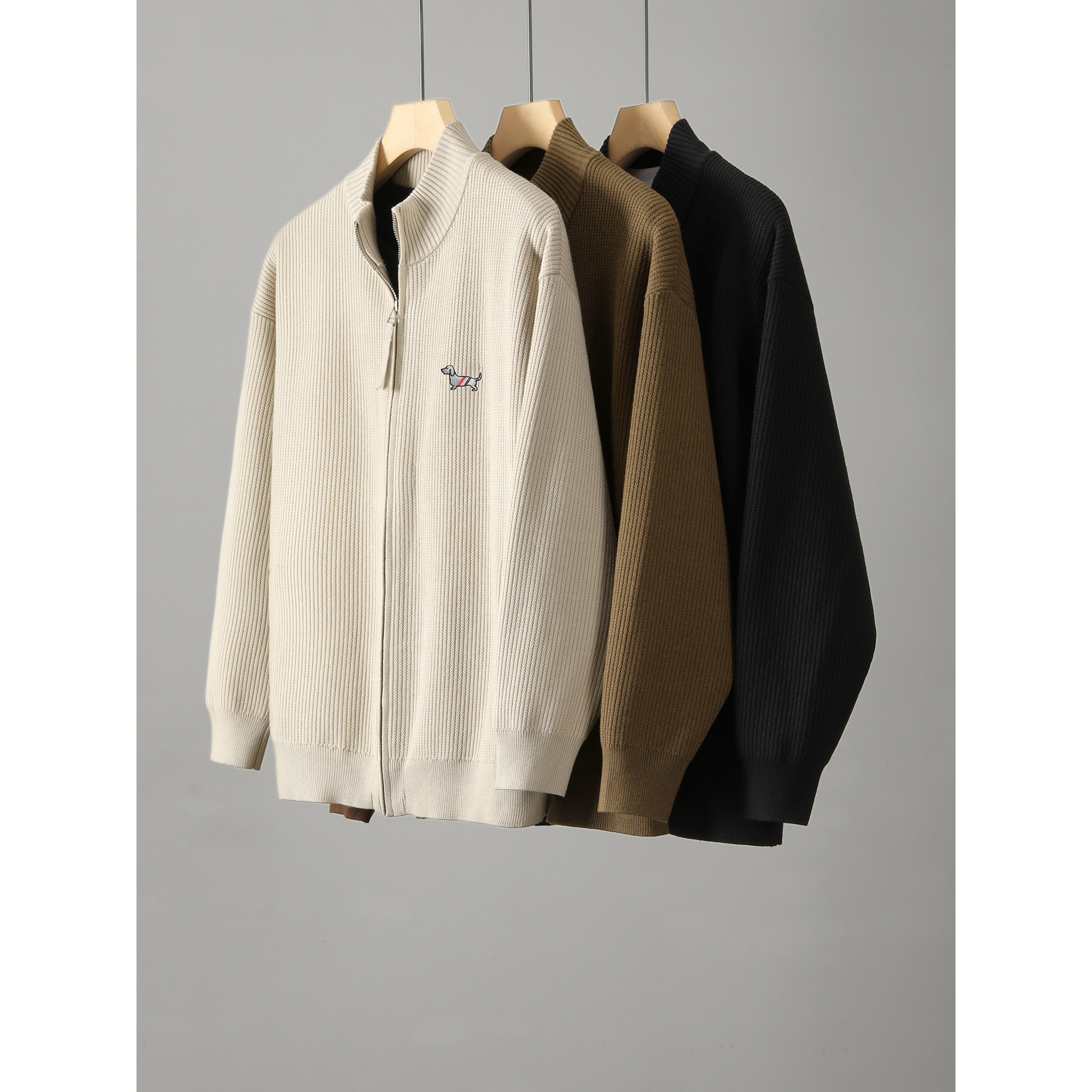 【NOBEL】莱赛尔混纺腊肠狗刺绣秋冬加棉加厚高级肌理针织开衫外套