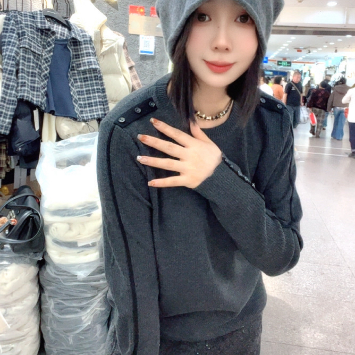 9896半高领时尚网红春季宽松型上衣女毛针织衫长袖开衫款