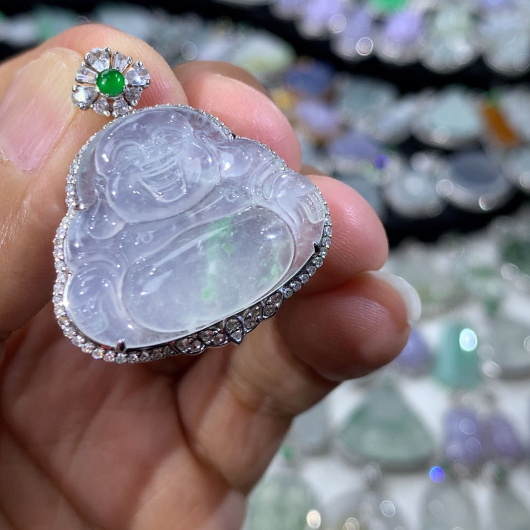 翡翠18K金镶嵌吊坠(不含链)