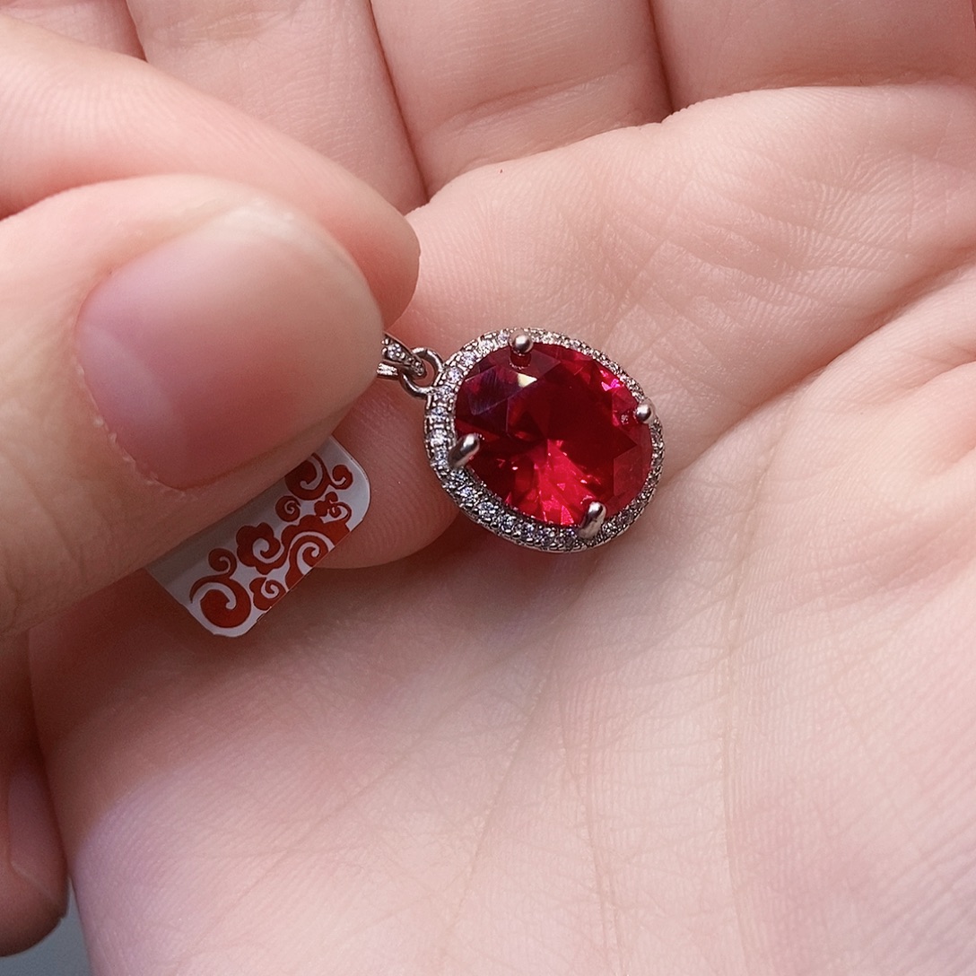 红宝石银S925镶嵌吊坠(赠链)