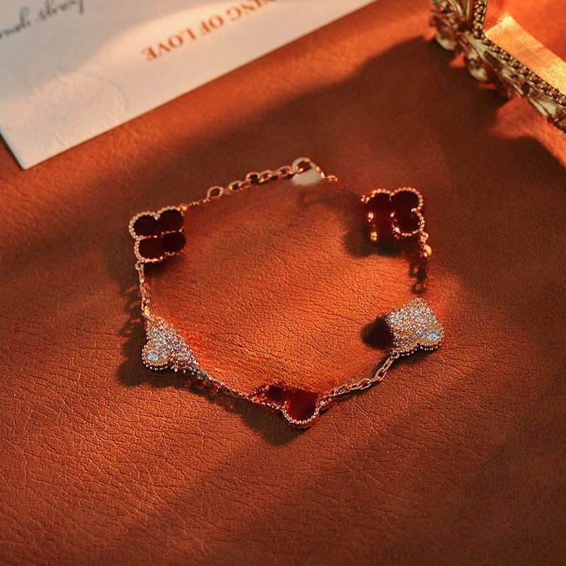 合金手链 1067 V金双面手饰品18k玫瑰金五花手链气质轻奢时尚时尚