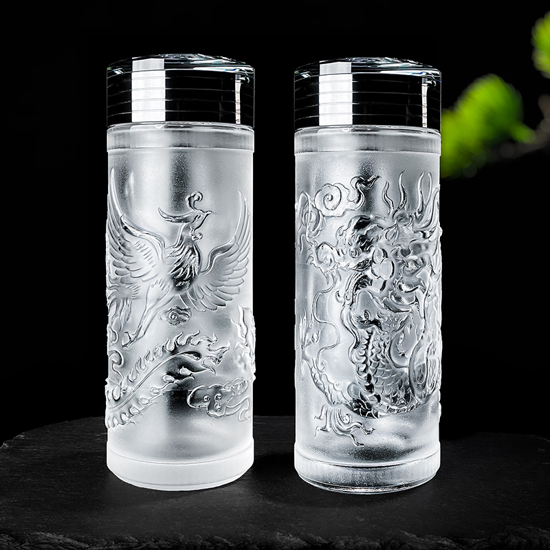 安享生活原矿纯手工雕刻浮雕龙腾密封车载杯高档茶具