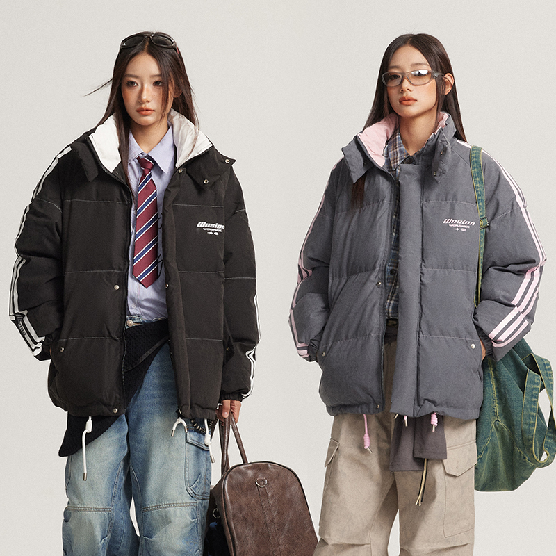 M5100美式复古秋冬季保暖亲肤绒感面料三条杠立领棉服