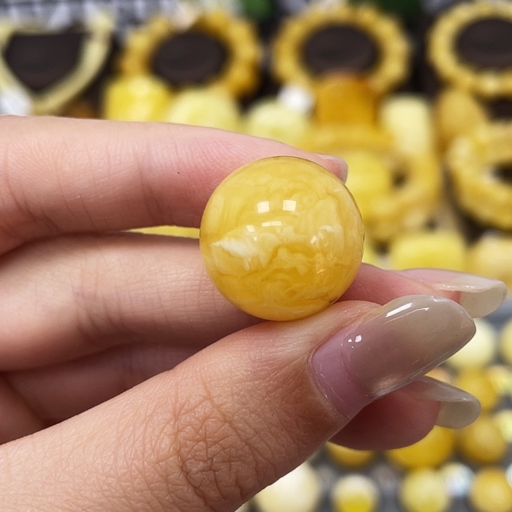 琥珀未镶嵌裸石17.8mm妖花圆珠瑕 2-6