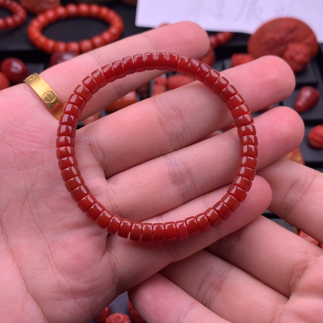 南红玛瑙未镶嵌南红高品川料原矿牛血红药片手串6mm
