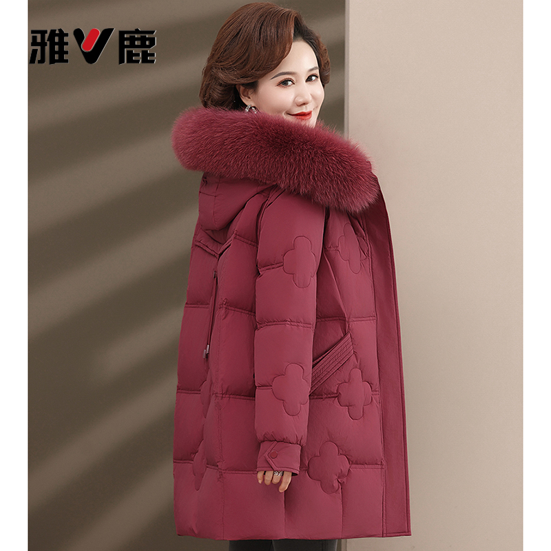 雅鹿甄选90%白鸭绒中老年女妈妈羽绒服新款时尚女士冬季保暖外套