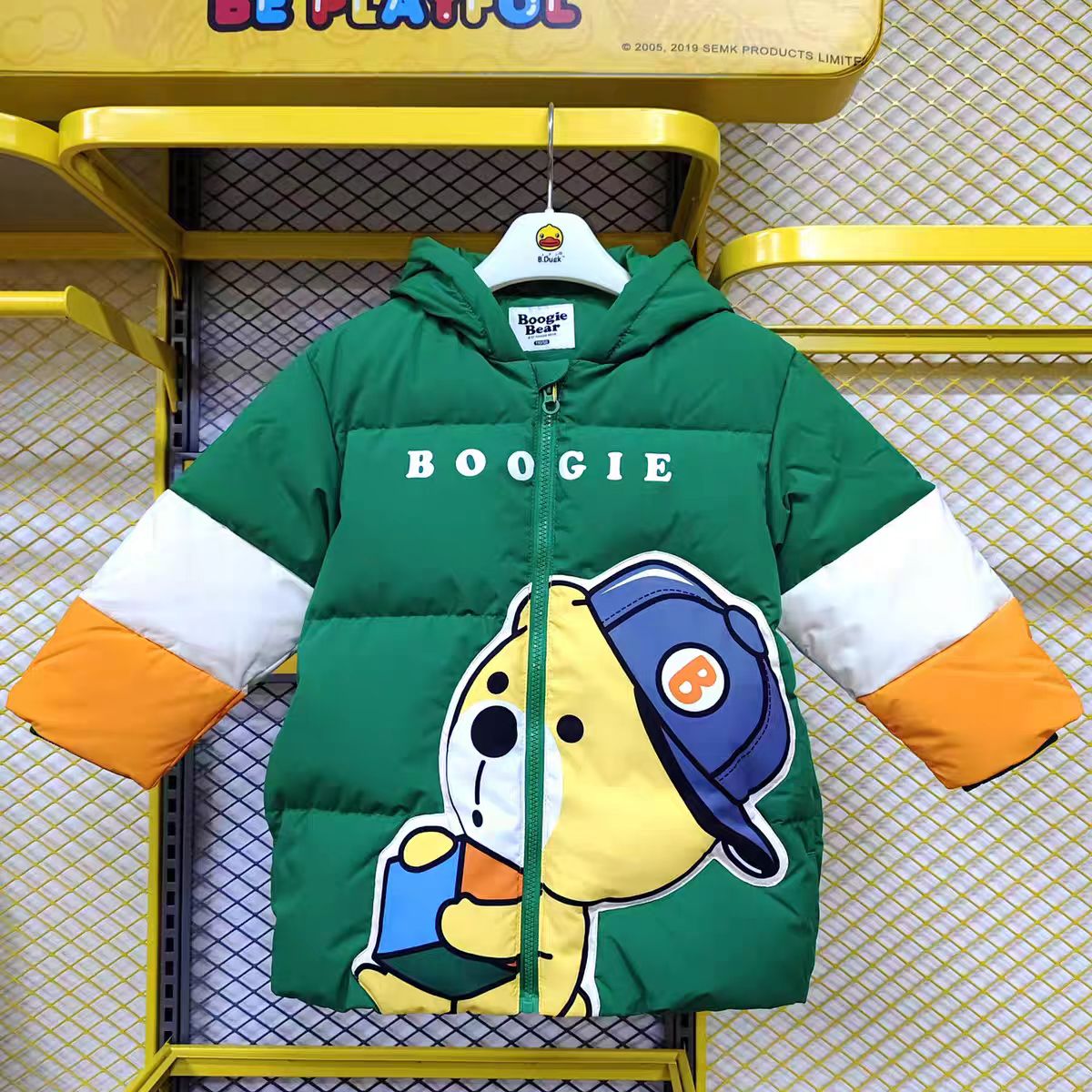 卜吉熊中长款加厚儿童羽绒服男童女童新款连帽厚外套白鸭绒绿色潮