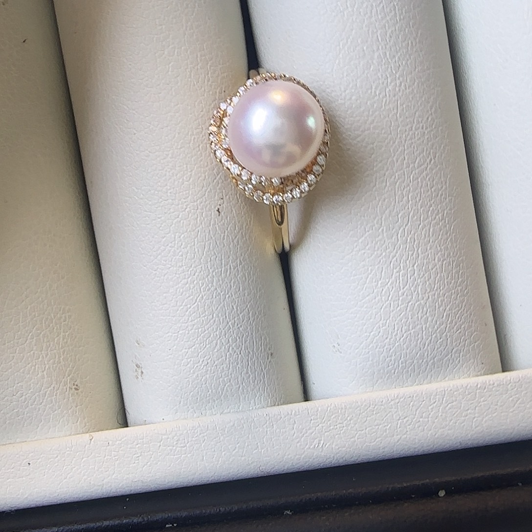 银S925镶嵌戒指海水珍珠8～9海水akoya戒指