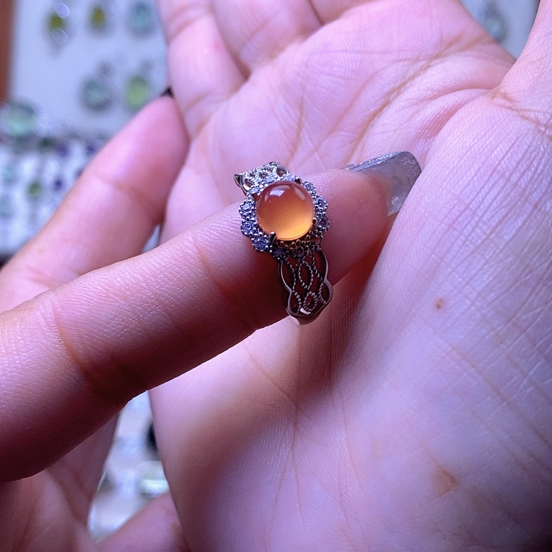 岫玉银S925镶嵌戒指