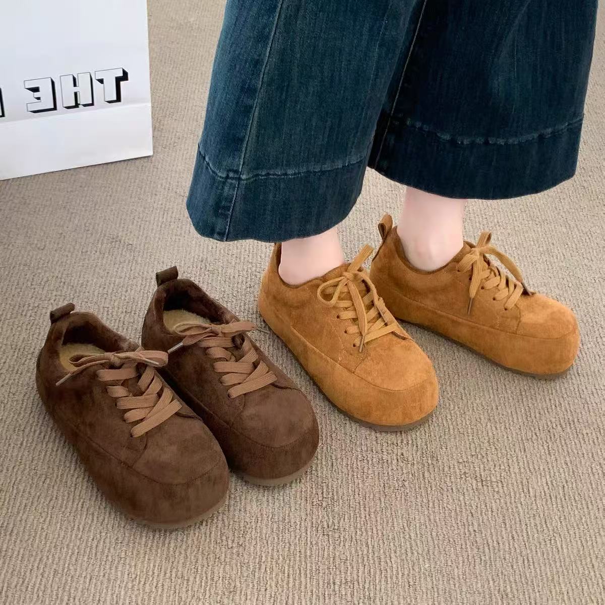 秋冬休闲款法式女新款百搭软底豆豆鞋单鞋986(加绒勃肯)