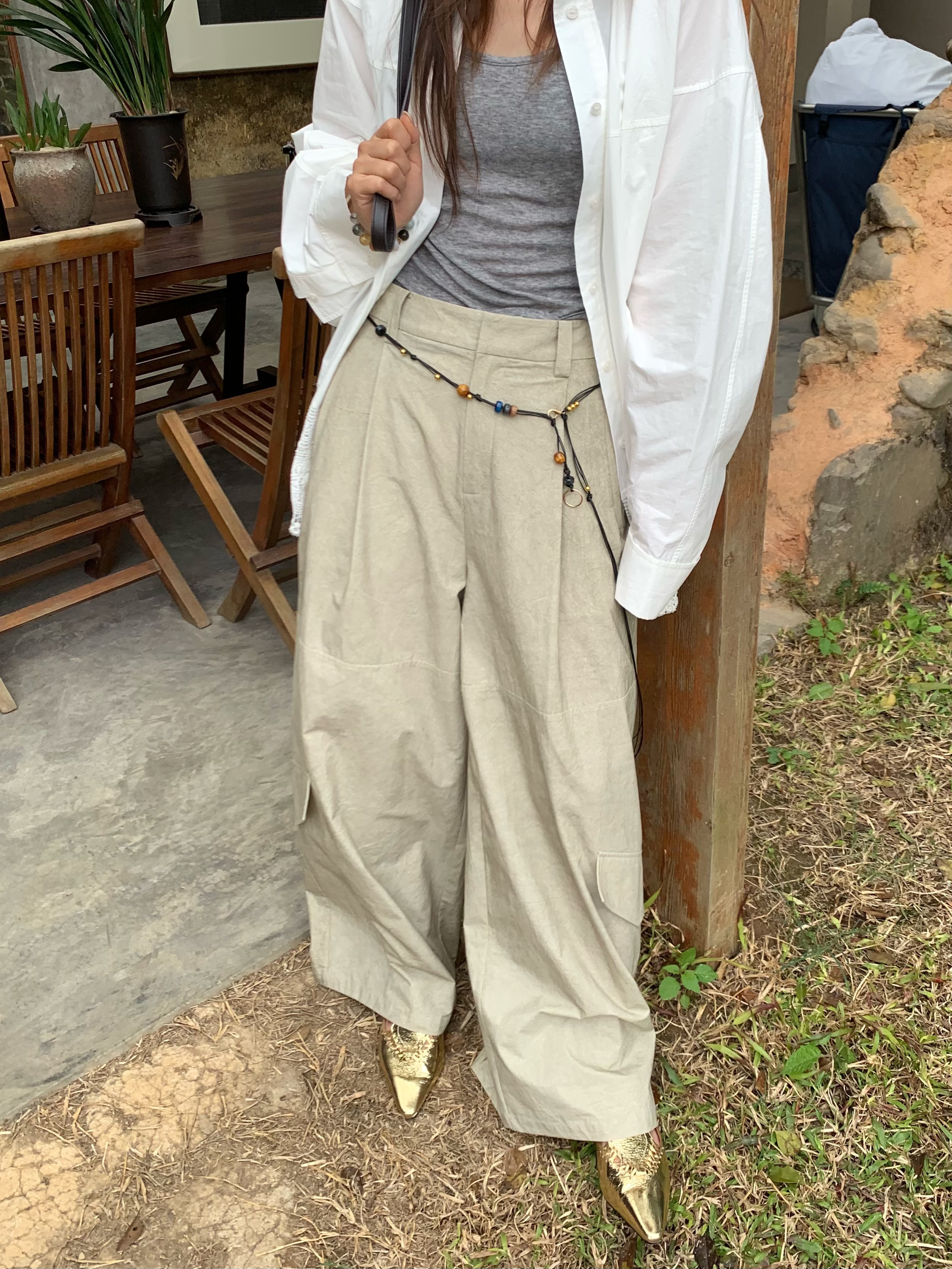 MAR 2025春夏新款裤腿假口袋设计宽松休闲百搭阔腿裤女613026