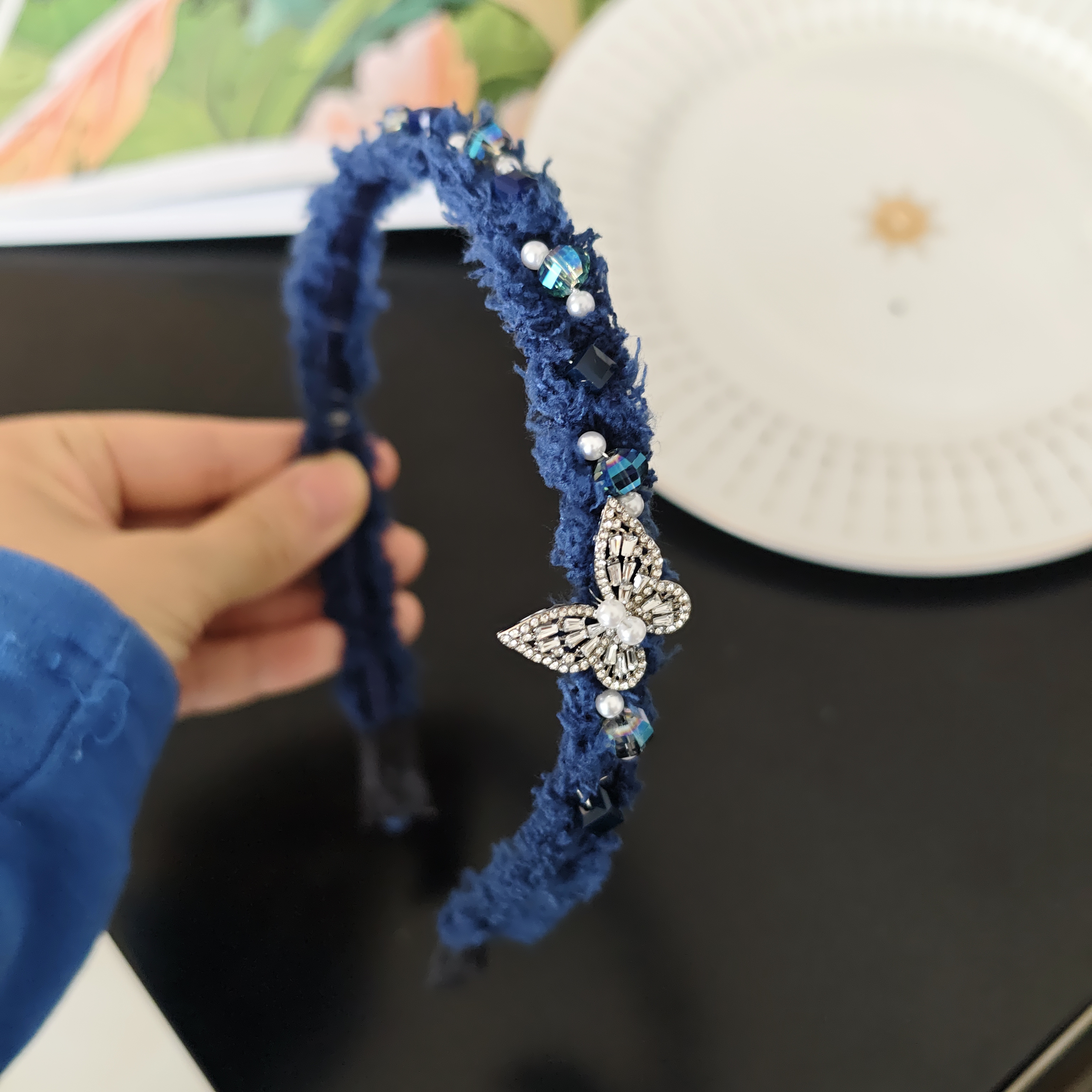 1431清冷蓝色发箍（手工微瑕介意勿拍）