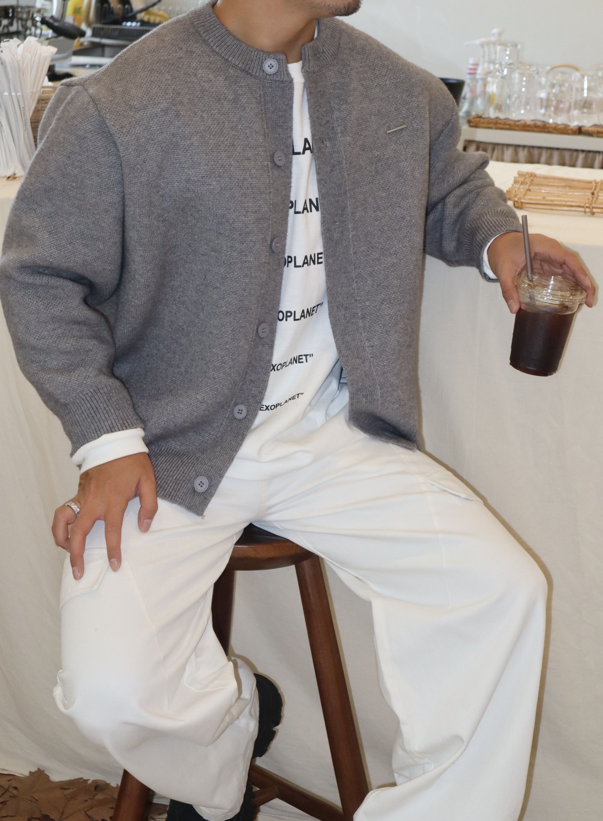 轻奢上衣小钢标开衫毛衣韩版宽松阔版针织外套男