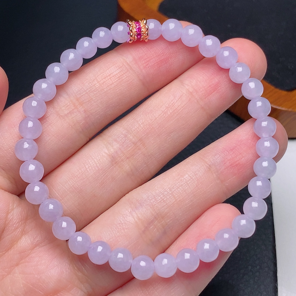 缅甸天然翡翠a货冰种紫罗兰圆珠手链卡5.5mm紫色珠珠女款