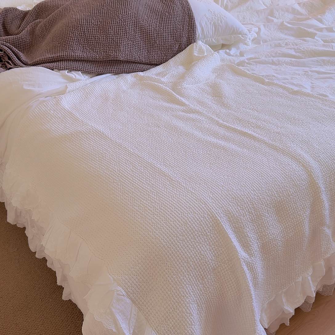 棉华夫格砂洗盖毯200×230白色