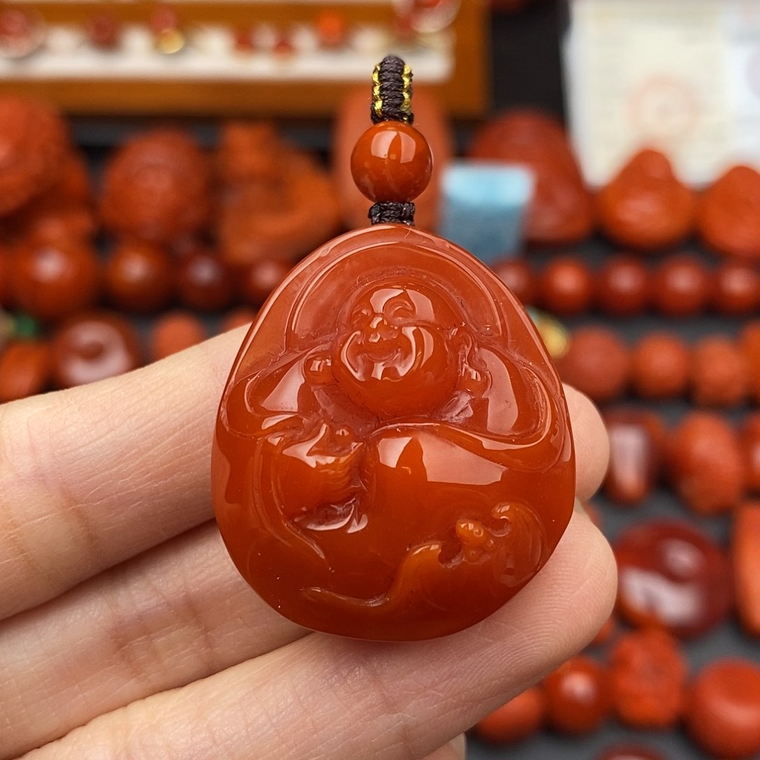 南红玛瑙四川凉山弥勒佛吊坠未镶嵌