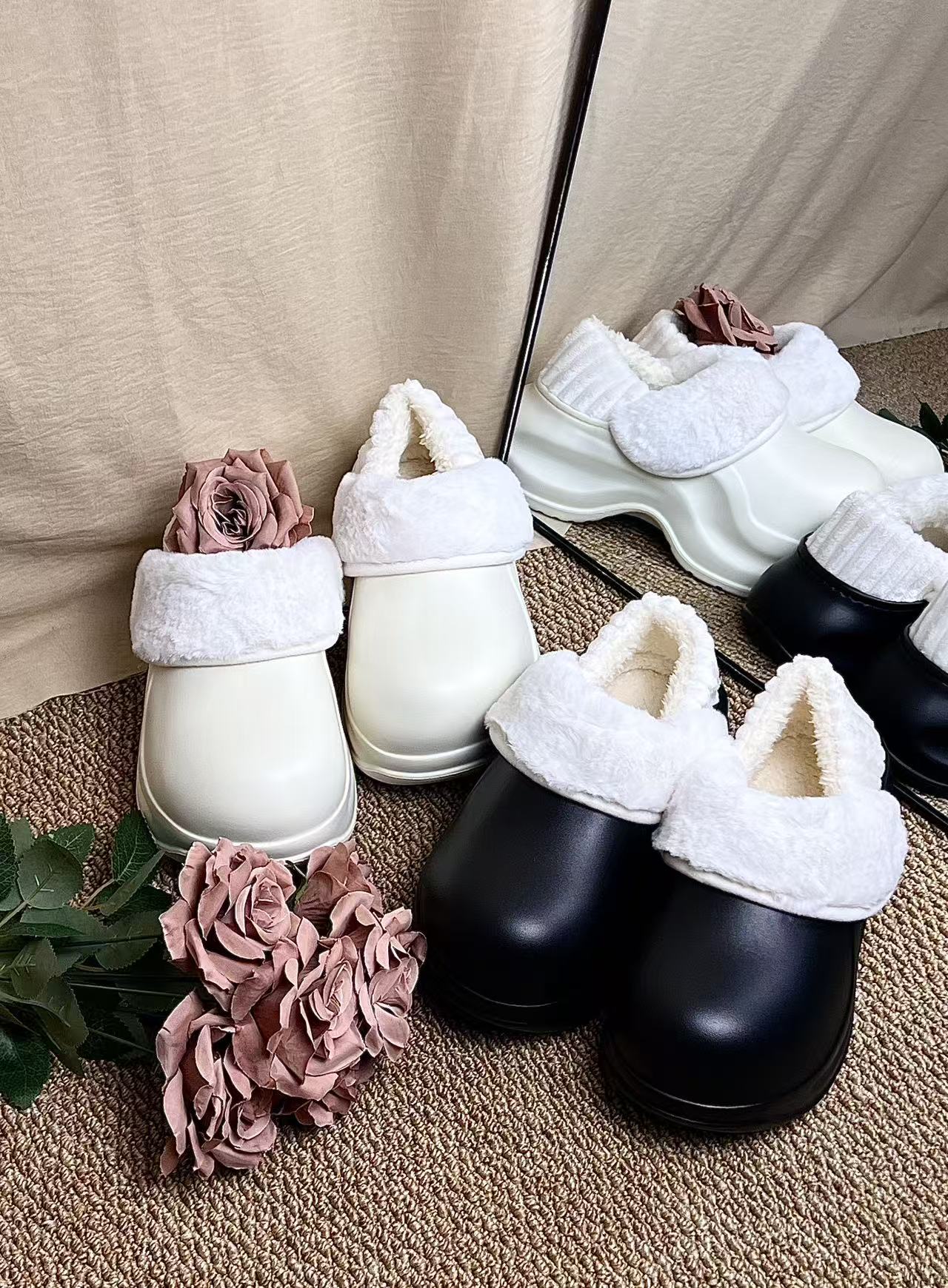 冬季新款厚底增高加绒防水防滑居家外穿包跟棉拖鞋