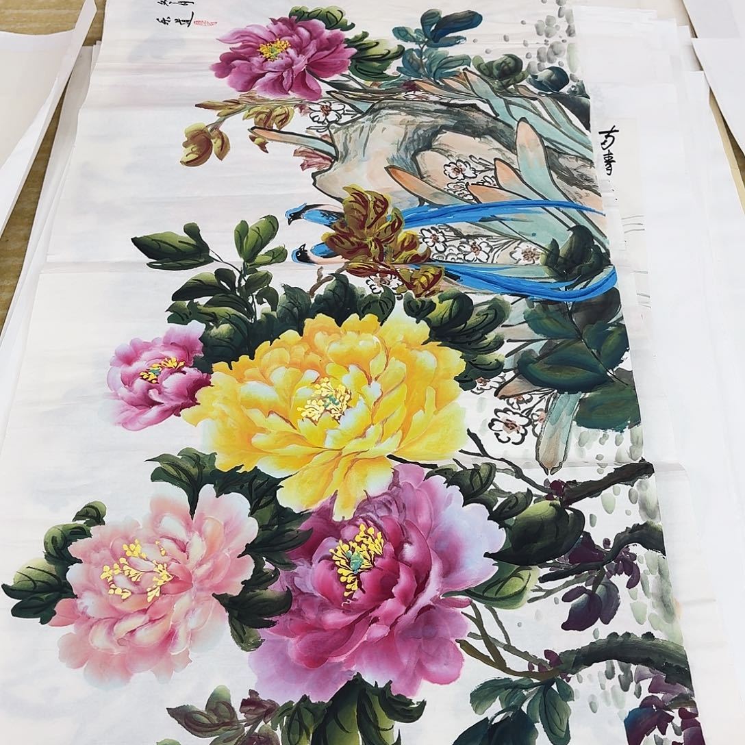 国画三尺整纸手绘