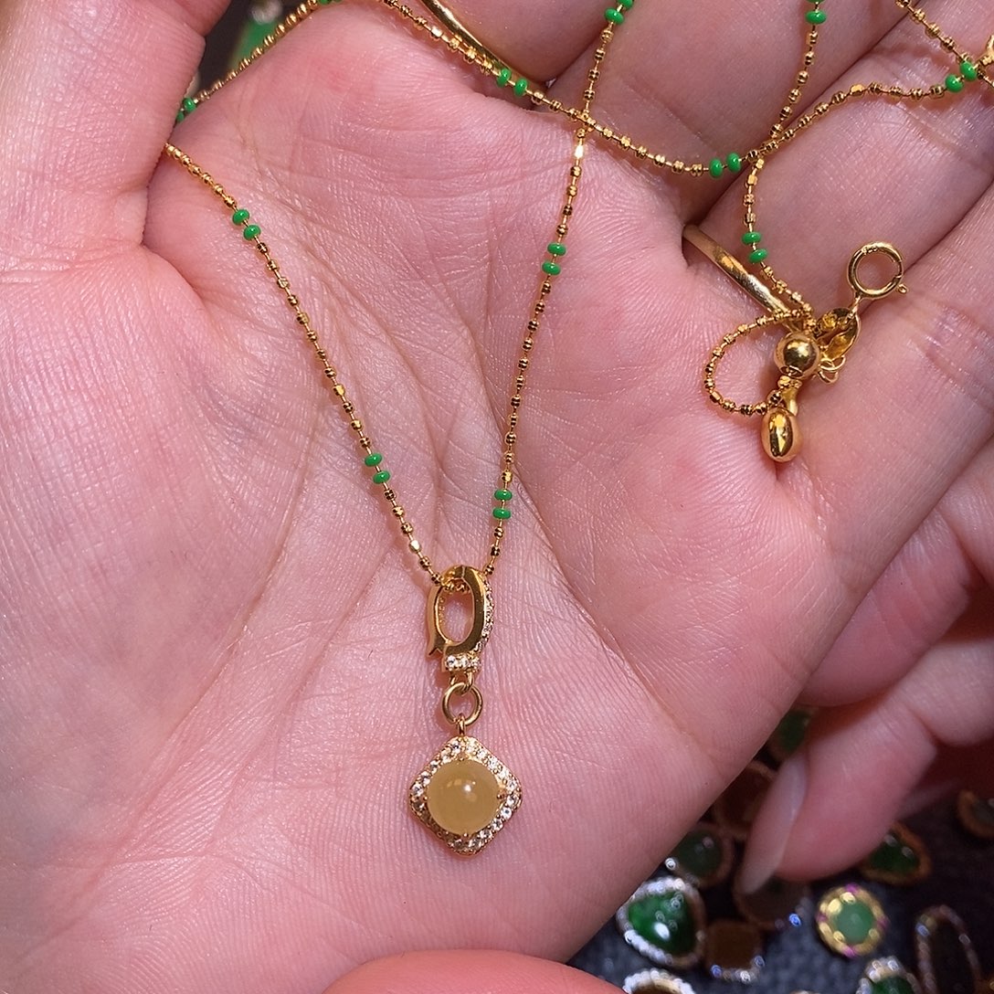 ❥***℡翡翠银S925镶嵌项链翡翠