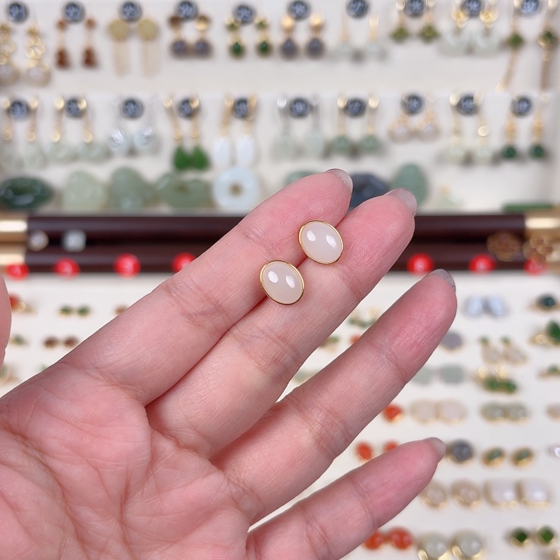 银S925镶嵌和田玉耳饰