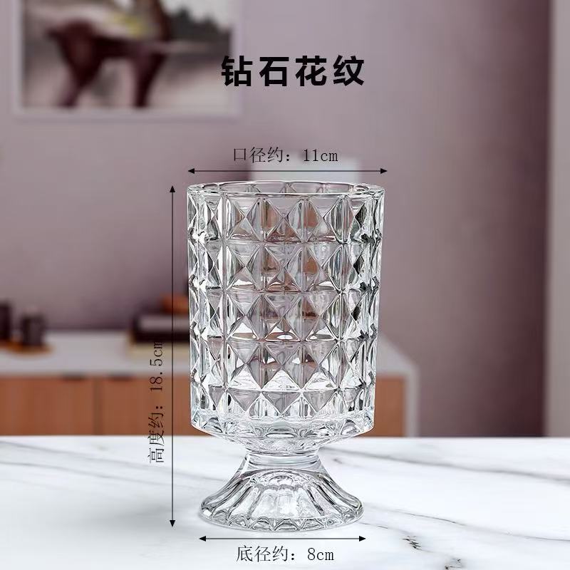【花瓶】欧式透明玻璃花瓶高脚透明水养风灯花器家居装饰烛台摆件 十堰卓卓臻选1小时送达