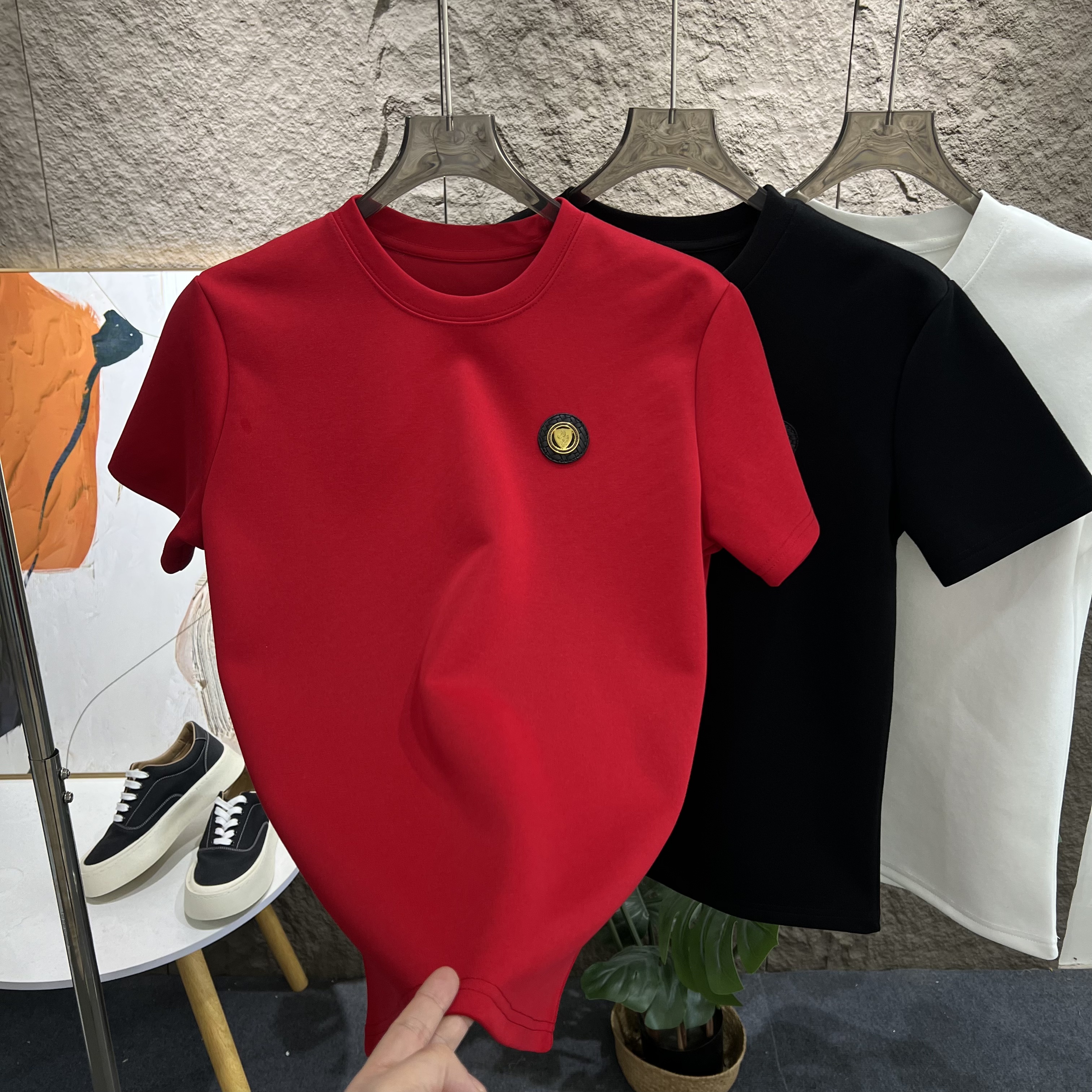 秋冬新款加厚短袖T恤重磅男士半袖打底衫轻奢简约百搭圆领上衣潮