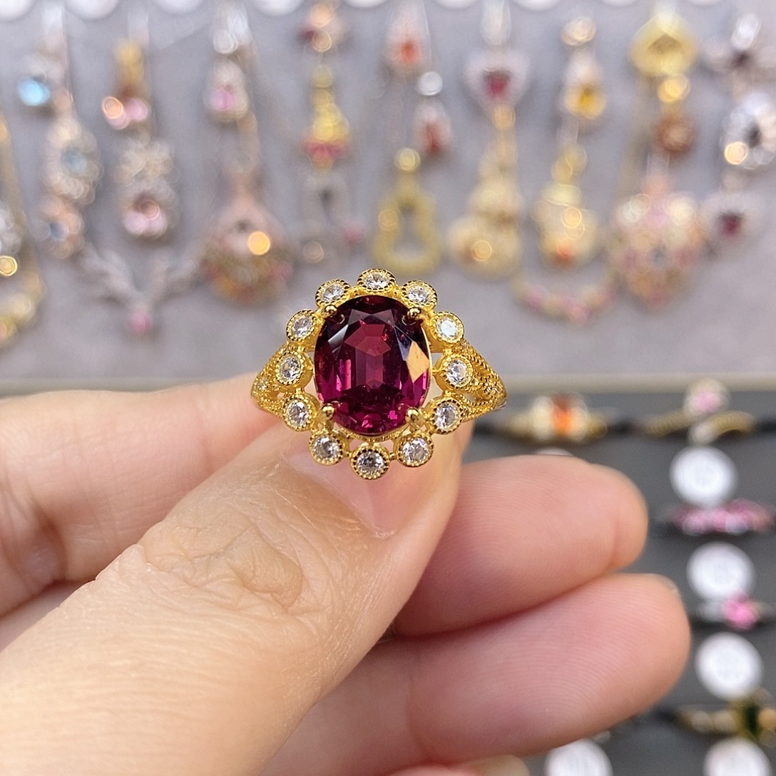 石榴石（紫牙乌）戒指银S925镶嵌