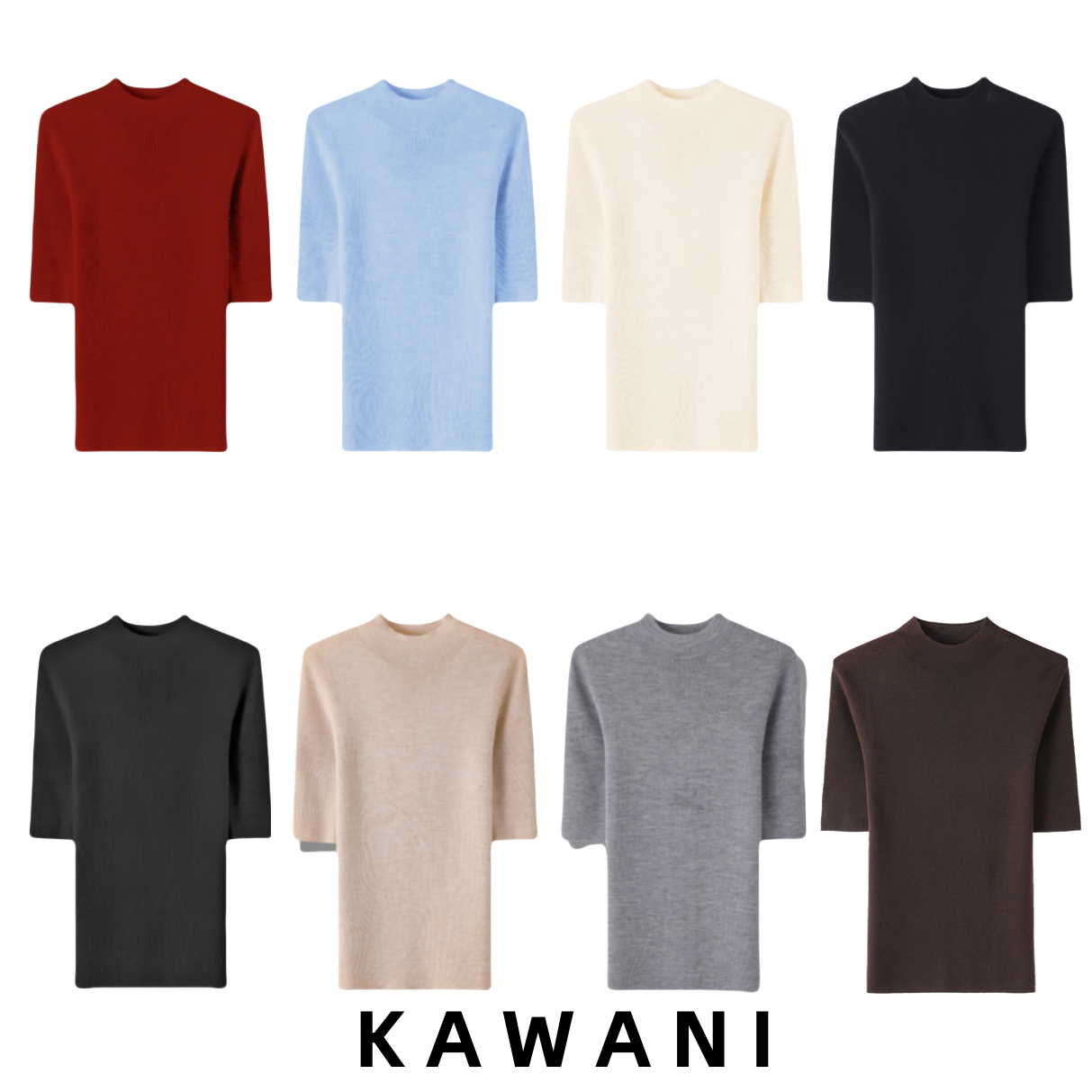 【KAWANI】120S德国Biella100羊毛岛精扬子纱中袖早秋款打底衫女装