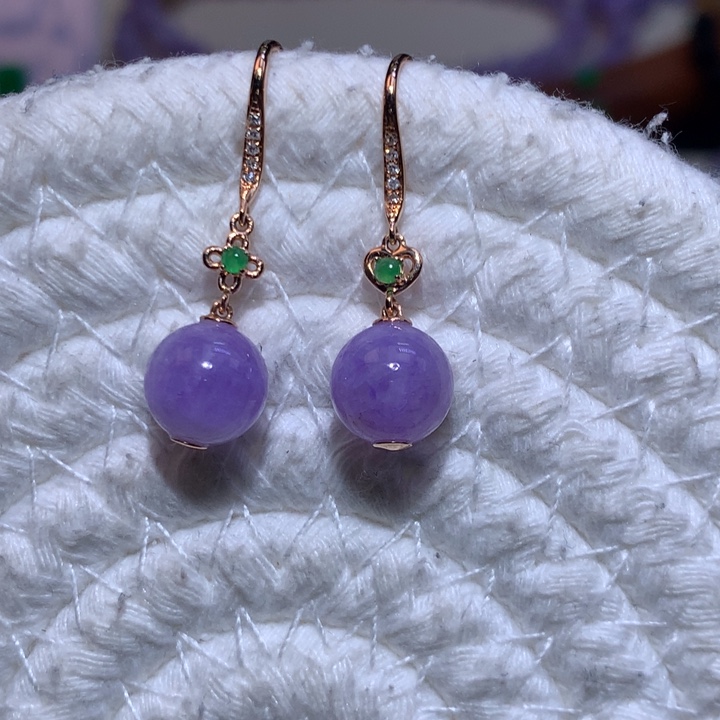 翡翠耳饰18K金镶嵌红妖紫耳钩