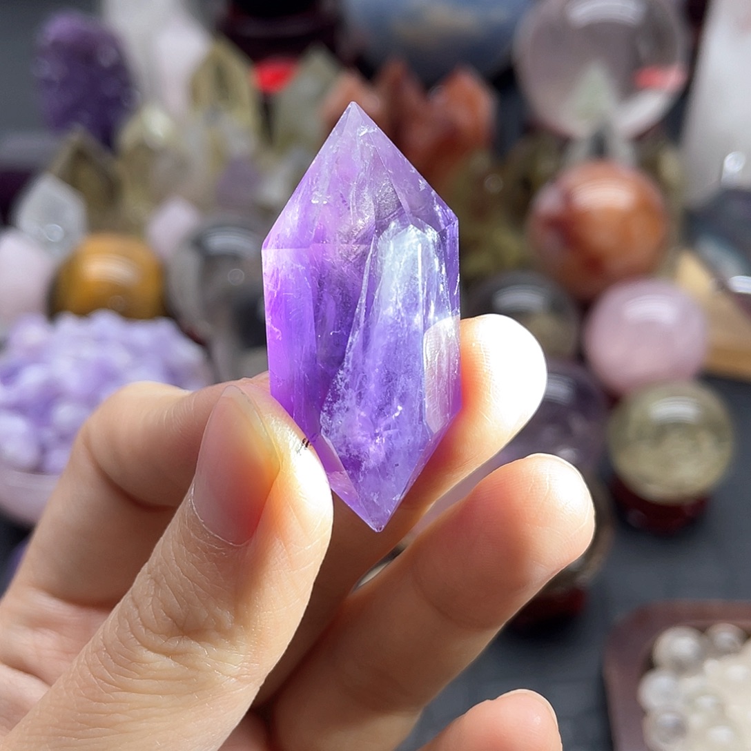 珠宝半成品未镶嵌水晶12紫水晶双尖无裂