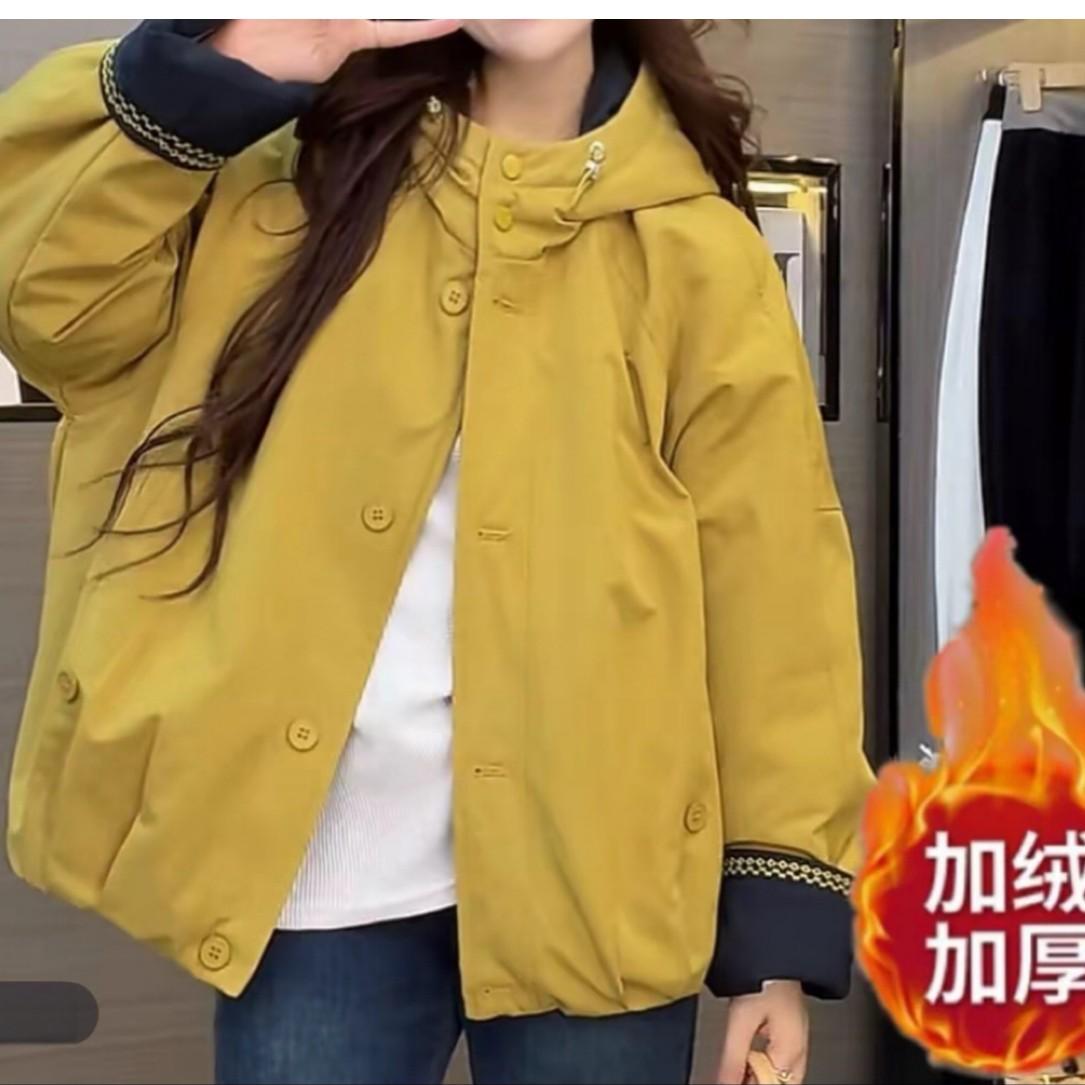 加绒加厚棉服2025冬季新款宽松韩版连帽外套女休闲棉衣