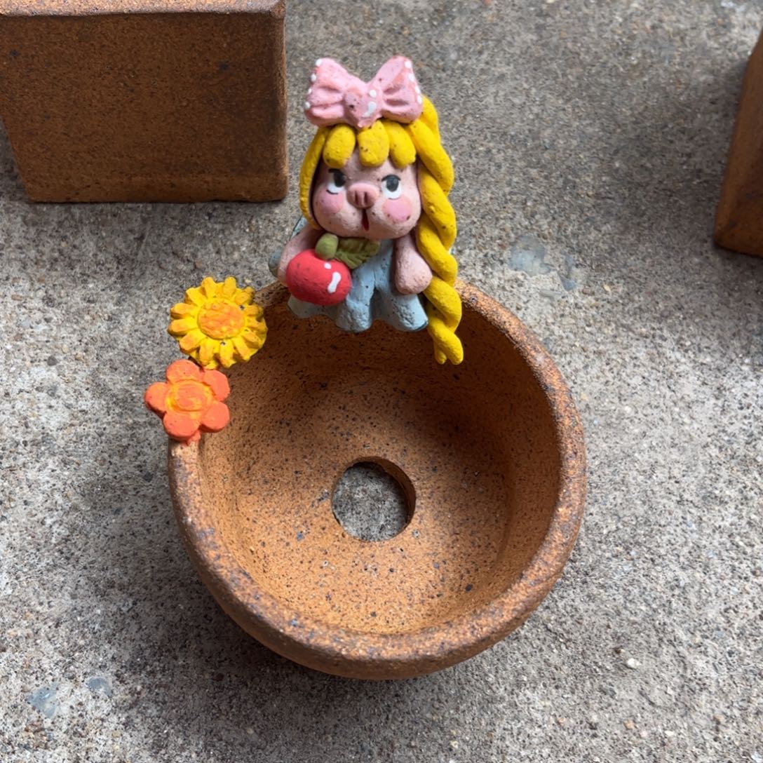 泥塑古镇炻陶花盆