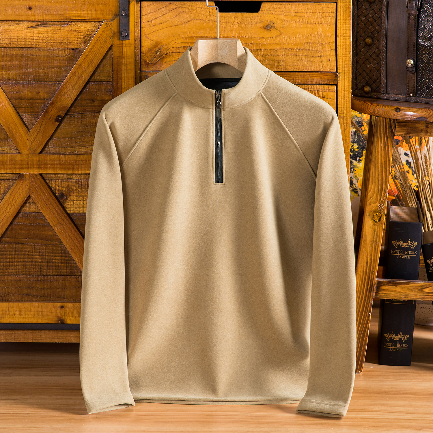 户外保暖衣中青年纯色拉链半高领T恤衫户外保暖长袖打底衫男套头